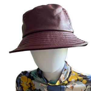 Open Edit Burgundy Faux Leather Bucket Hat